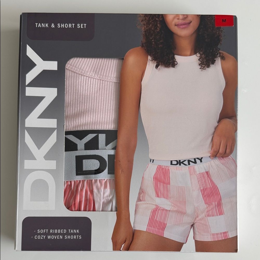 DKNY Pink and White Tank & Short Set